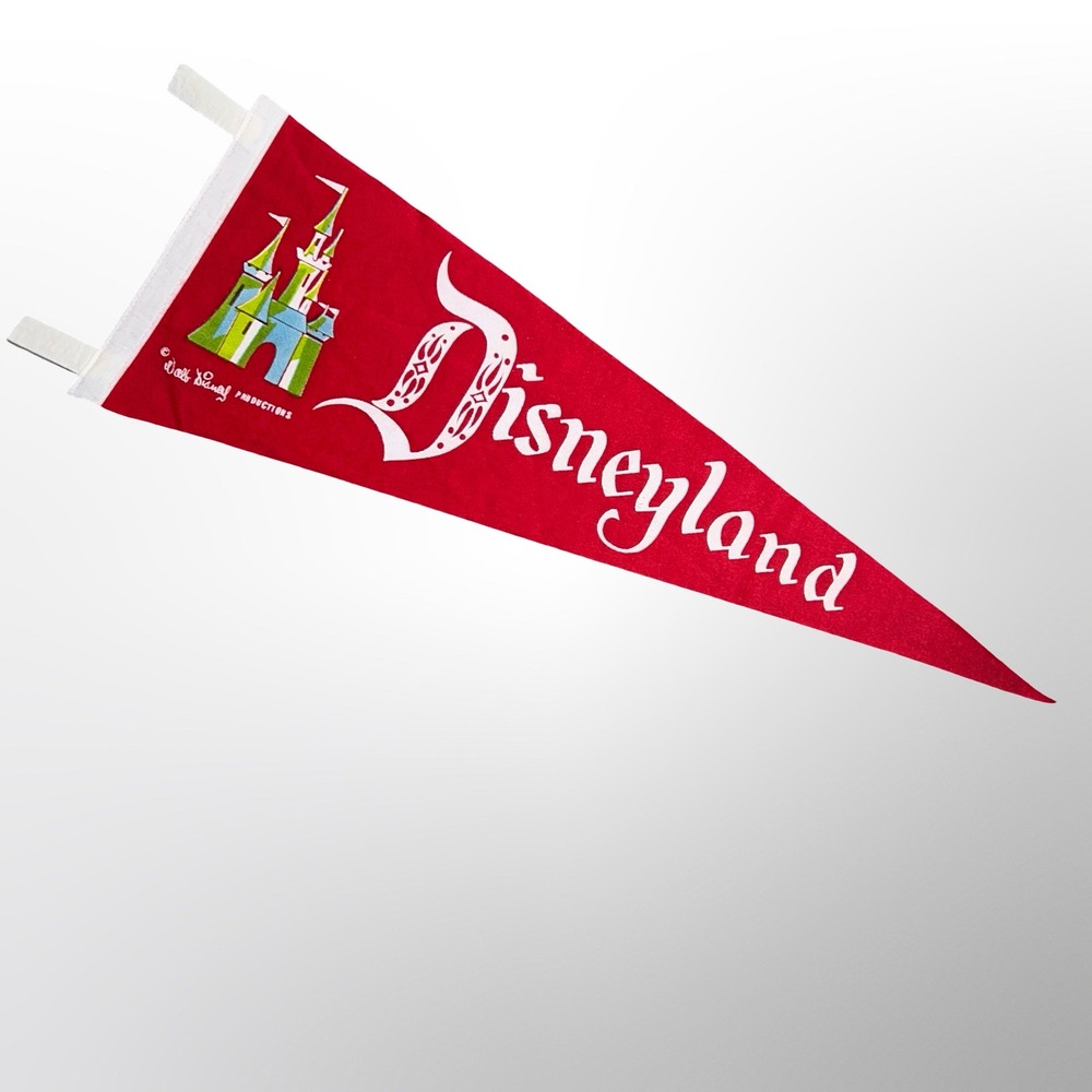Disney Disneyland Pennant Vintage Red Sleeping Beauty Castle Walt Disney Prod OS